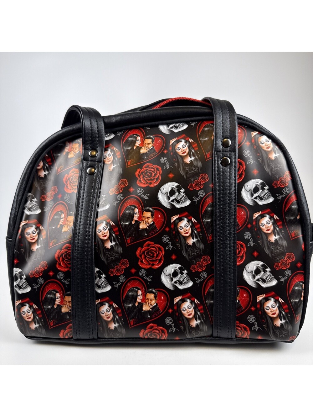 Unbranded Morticia Gomez Addams Bowler Bag Halloween Gothic Skull Rose Handbag